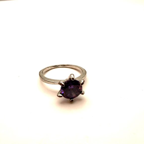 VTG Purple Round Cut Fashion Ring Silver Tone Statement Jewelry - Picture 7 of 11